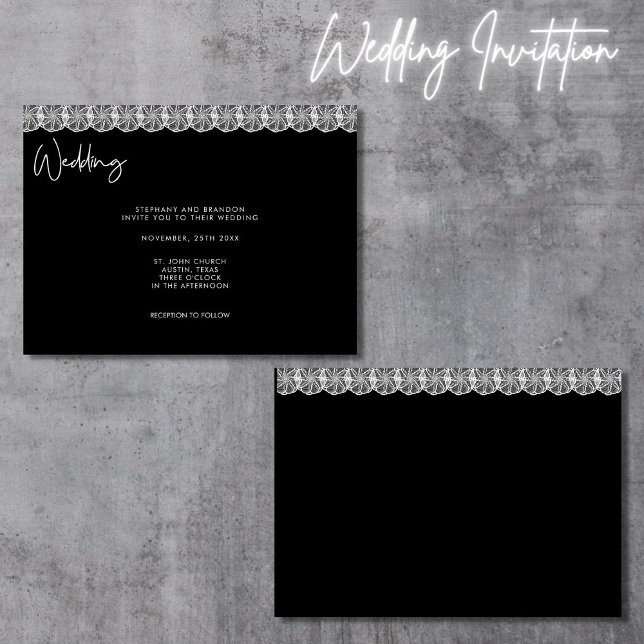 Elegant Black & White Lace Wedding Invitation (Creator Uploaded)