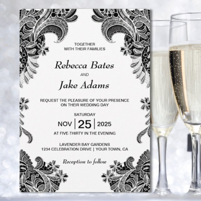 Elegant Black White Lace Wedding Invitation (Creator Uploaded)