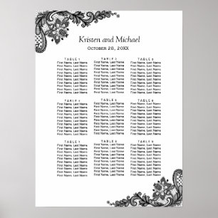 Elegant Black White Lace Wedding Seating Chart