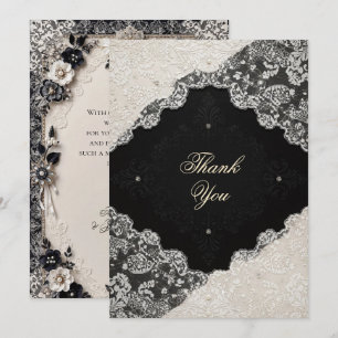 Elegant Black White Lace Wedding Thank You Note Card