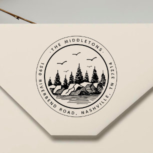 Elegant Black & White Landscape Return Address Rubber Stamp