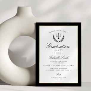 Elegant black & white law school graduation party invitation