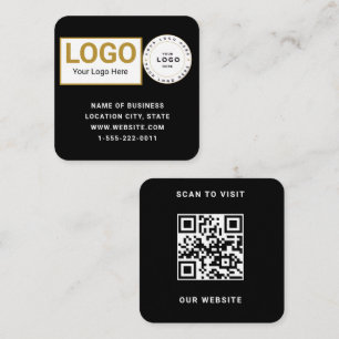 Elegant Black White Logo QR Code Scan Website Square Business Card