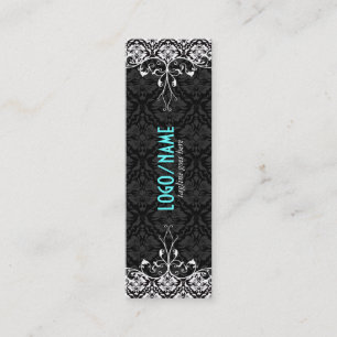Elegant Black & White Look Vintage Floral Damasks Mini Business Card