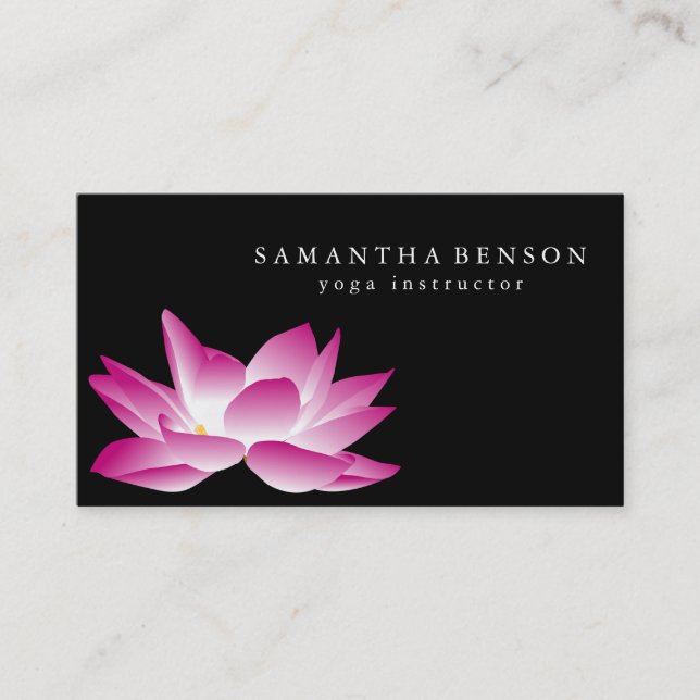 Elegant Black & white Lotus Flower Logo Yoga Busin Business Card (Front)