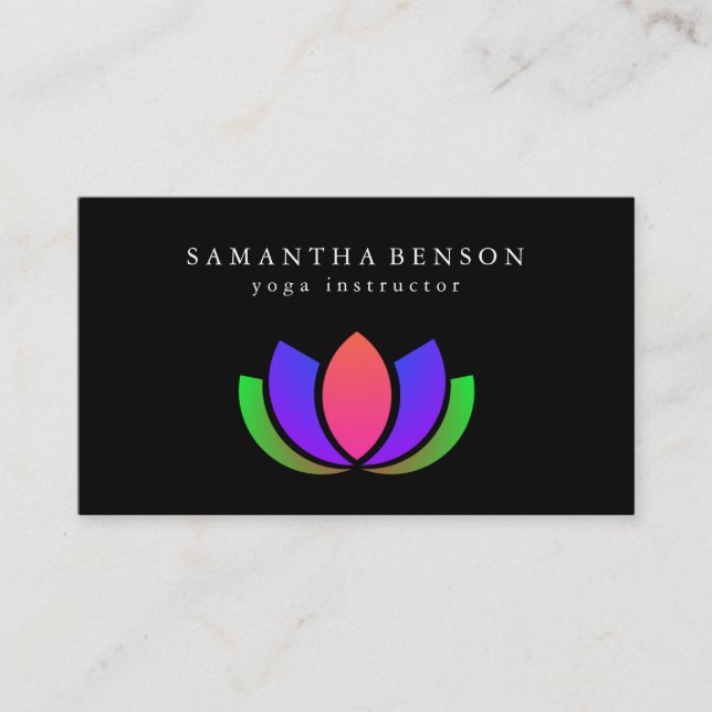 Elegant Black & white Lotus Flower Logo Yoga Busin Business Card (Front)