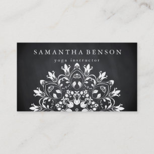 Elegant Black & white Lotus Flower Logo Yoga Business Card