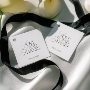 Elegant Black & White Love and Thanks Wedding Favour Tags