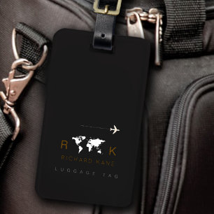 Elegant black & white luggage identifier with name tag