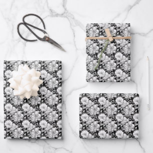 Elegant black white Magnolia flower tiled Wrapping Paper Sheet
