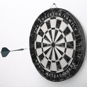 Elegant Black White Marble Custom Name Message Dartboard