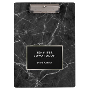 Elegant black white marble pattern personalised clipboard