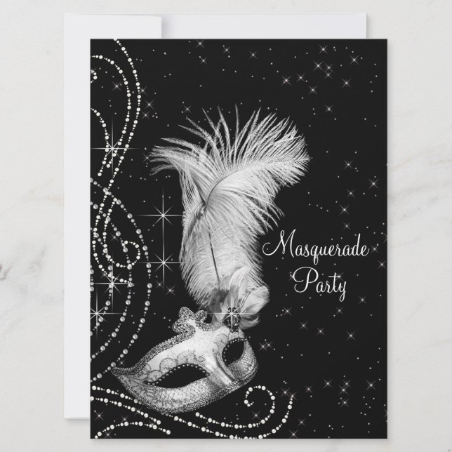 Elegant Black White Masquerade Party Invitation (Front)