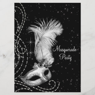 Elegant Black White Masquerade Party Invitation