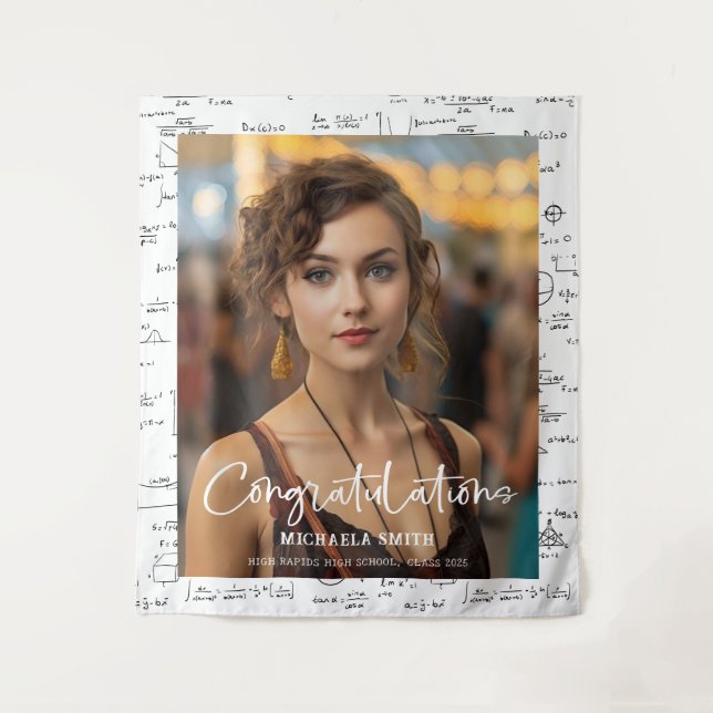 Elegant Black White Math Photo Graduation Tapestry (Front)