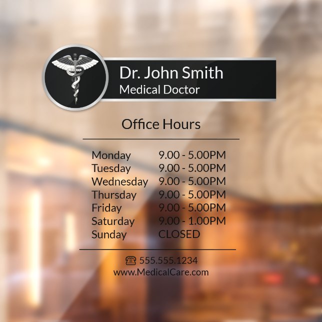 Elegant Black White Medical Caduceus Opening Hours (Sheet 2)