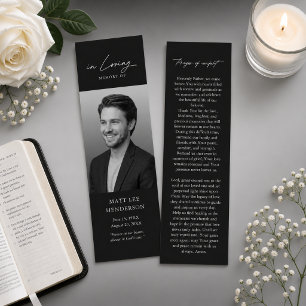 Elegant Black & White Memorial Funeral Bookmark