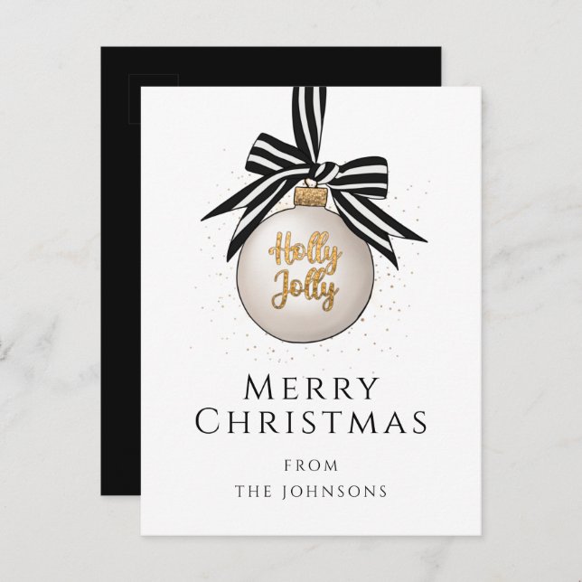 Elegant Black White Merry Christmas Bauble Holiday Postcard (Front/Back)