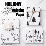 Elegant Black White Merry Christmas Quote Gift Wrapping Paper Sheet<br><div class="desc">Elegant Black White Merry Christmas Quote Gift Wrapping Paper Sheets . It is a set of 3 sheets with different designs . One has Merry Christmas written in a beautiful font . The second has Christmas trees pattern and the third sheet has the quote ITS THE MOST WONDERFUL TIME OF...</div>