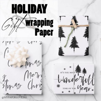 Elegant Black White Merry Christmas Quote Gift Wrapping Paper Sheet