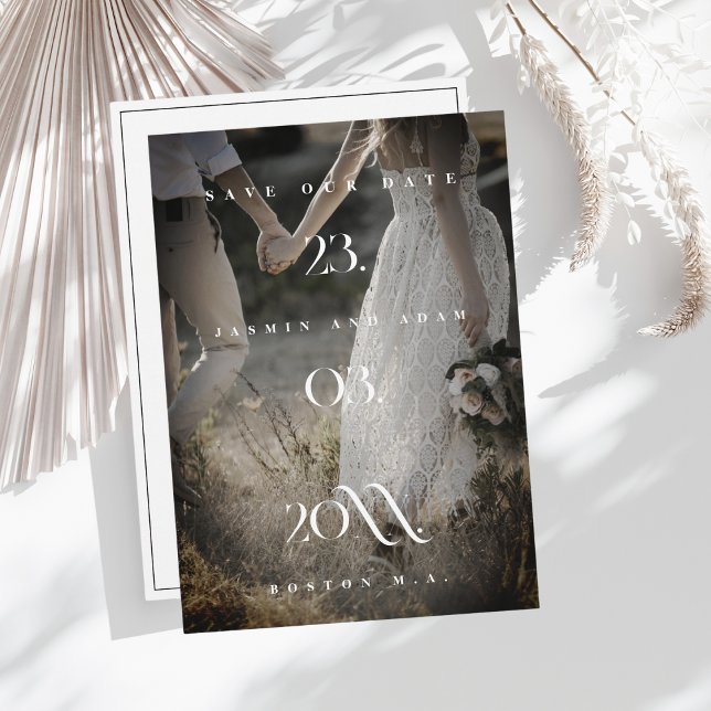 Elegant Black White Minimal Photo Wedding Save The Date (Creator Uploaded)