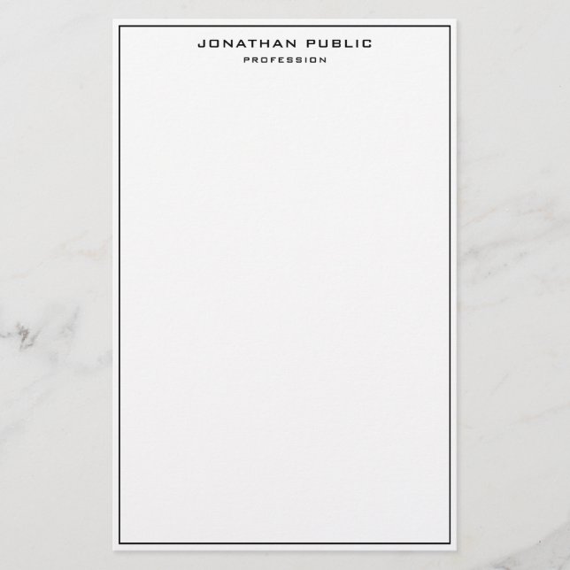 Elegant Black White Minimalist Classic Template Stationery (Front)