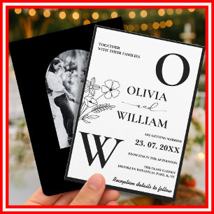 Elegant Black & White Minimalist Floral Wedding Invitation