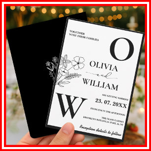 Elegant Black & White Minimalist Floral Wedding  Invitation