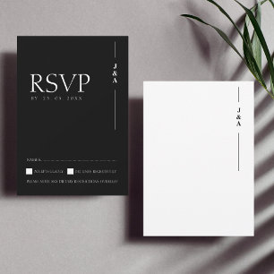 Elegant Black White Minimalist Monogram Wedding RSVP Card
