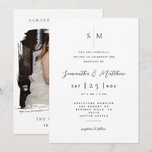 Elegant Black & White Minimalist Photo Wedding Invitation