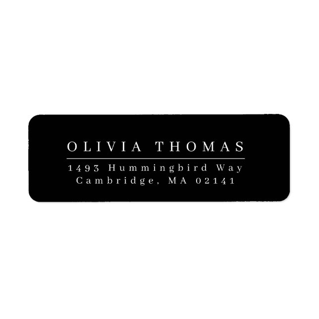 Elegant black white minimalist return address labe (Front)