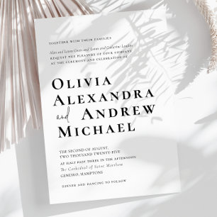 Elegant Black White Minimalist Script Wedding  Invitation