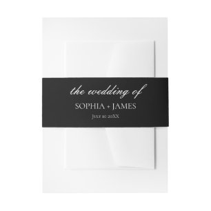 Elegant Black & White Minimalist Wedding Invitation Belly Band