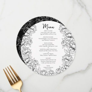 Elegant Black White Modern Boho Round Wedding Menu