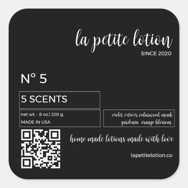 Elegant Black & White Modern Cosmetic Bottle label (Front)