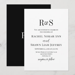 Elegant Black & White Modern Monogram Wedding Invitation