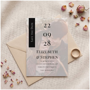 Elegant Black White Modern Photo Save The Date Invitation