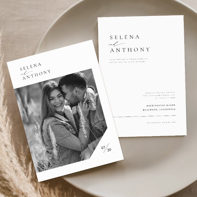 Elegant Black & White Modern Photo Wedding Invitation (Creator Uploaded)