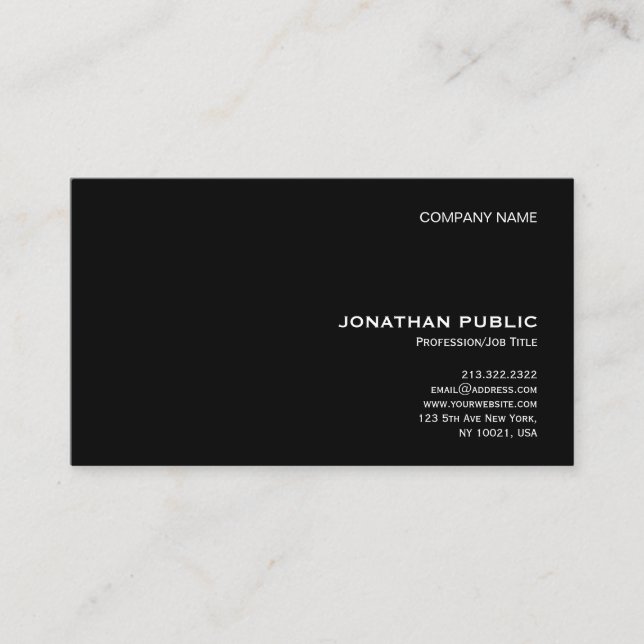 Elegant Black White Modern Professional Simple Business Card (Front)