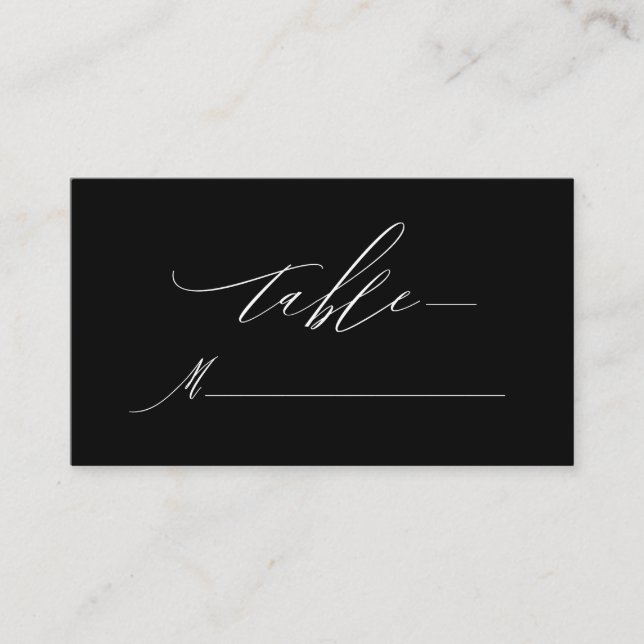 Elegant Black White Modern Script Monogram Wedding Place Card (Front)