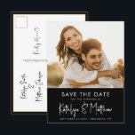 Elegant Black White Modern Script Save The Date Announcement Postcard<br><div class="desc">Black and White Fun Script Modern Photo Simple Wedding Save The Date Announcement Postcard. Let your family, friends and colleagues know that you have set a date for your wedding celebration with this elegant, stylish and modern wedding save the date invitation card. All the texts are pre-arranged for you to...</div>