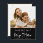 Elegant Black White Modern Script Save The Date Announcement Postcard<br><div class="desc">Black and White Fun Script Modern Photo Simple Wedding Save The Date Announcement Postcard. Let your family, friends and colleagues know that you have set a date for your wedding celebration with this elegant, stylish and modern wedding save the date invitation card. All the texts are pre-arranged for you to...</div>