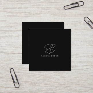 Elegant Black & White Modern Script  Square Business Card