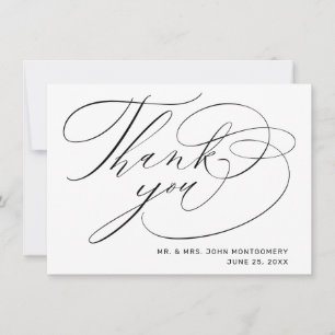Elegant Black White Modern Script Wedding Thank You Card
