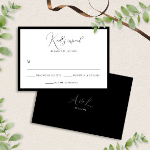 Elegant Black & White Monogram Bordered Wedding RSVP Card