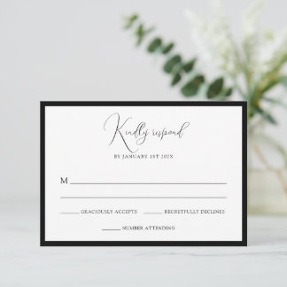 Elegant Black & White Monogram Bordered Wedding RSVP Card