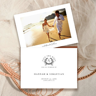 Elegant Black/White Monogram Crest Wedding Save The Date