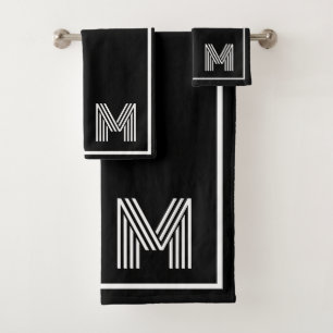 Elegant Black &white Monogram initial Bath Towel Set