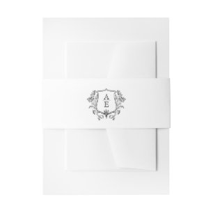 Elegant Black & White Monogram Leaf Crest Wedding Invitation Belly Band