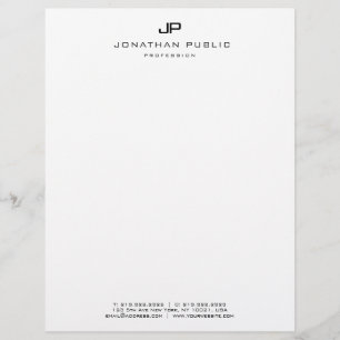 Elegant Black White Monogram Minimalist Template Custom Letterhead